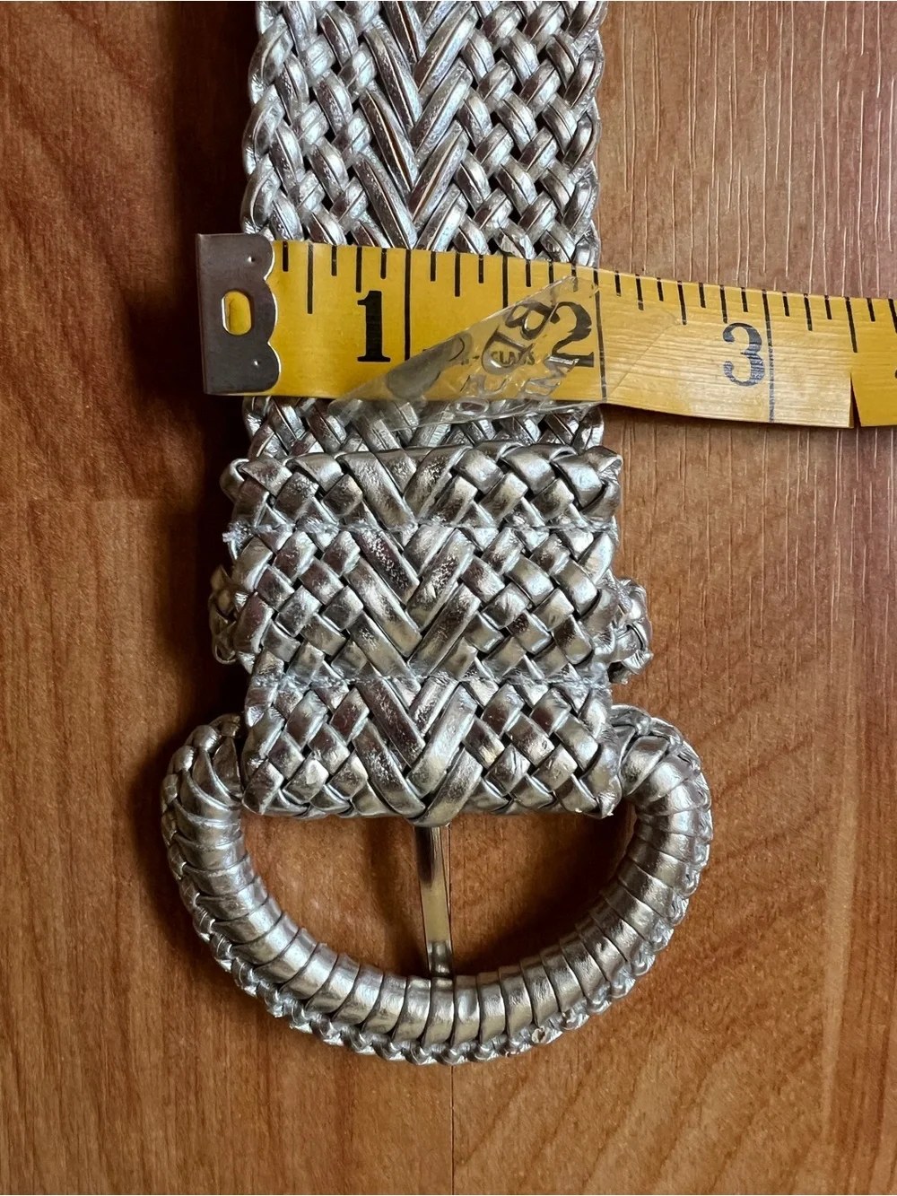 VGUC Woven Metallic Silver Belt with Covered Round Buckle 42” length